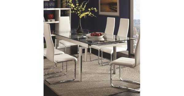 Modern Dining Contemporary Glass Dining Table with Leaves